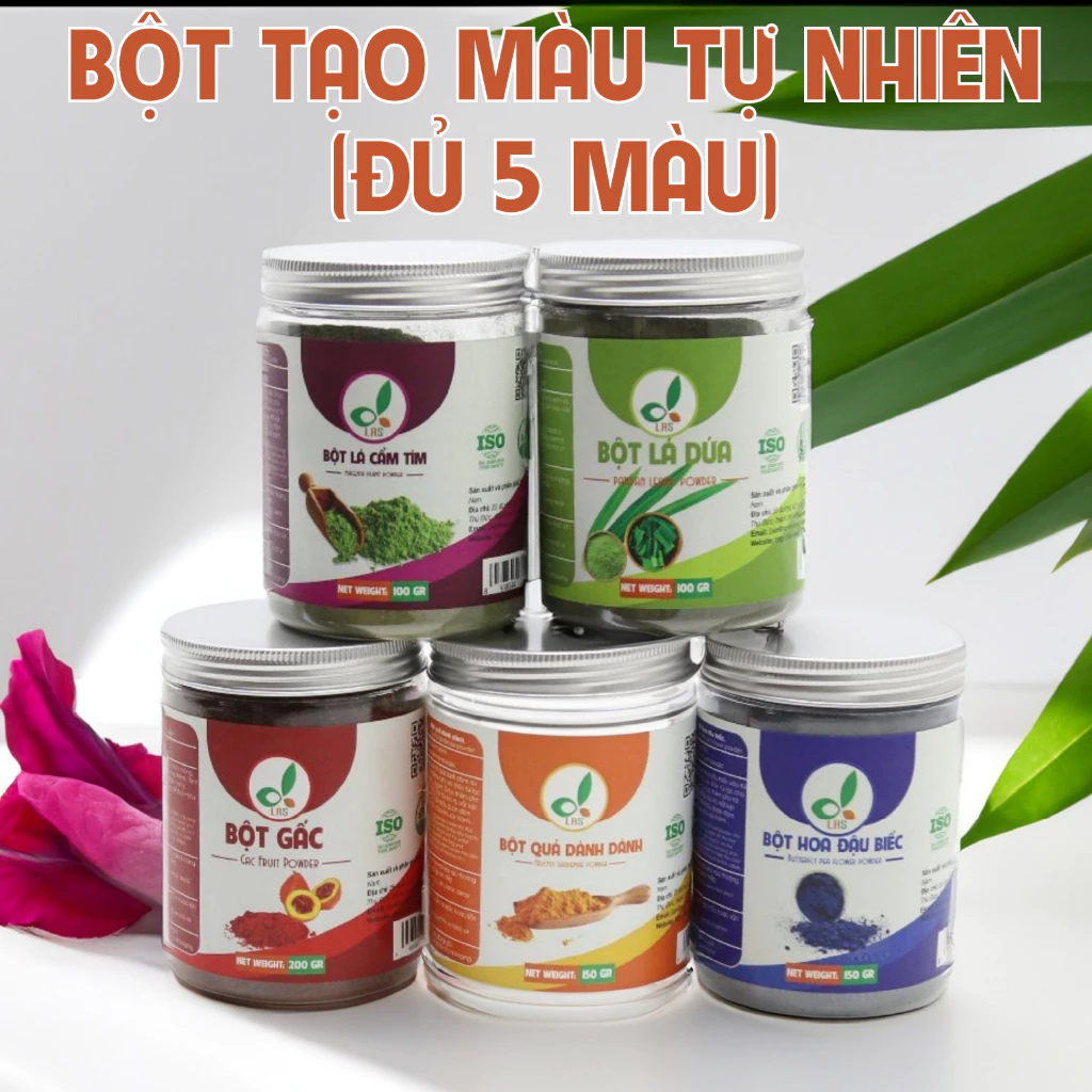 Bột tạo màu thực phẩm, bột lá dứa, đậu biếc, dành dành, lá cẩm, gấc