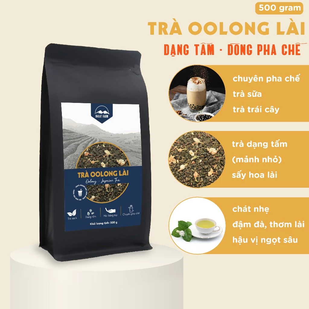 Trà Oolong Lài dạng tấm 500g - Dòng pha trà sữa chuyên dụng từ DalatFarm
