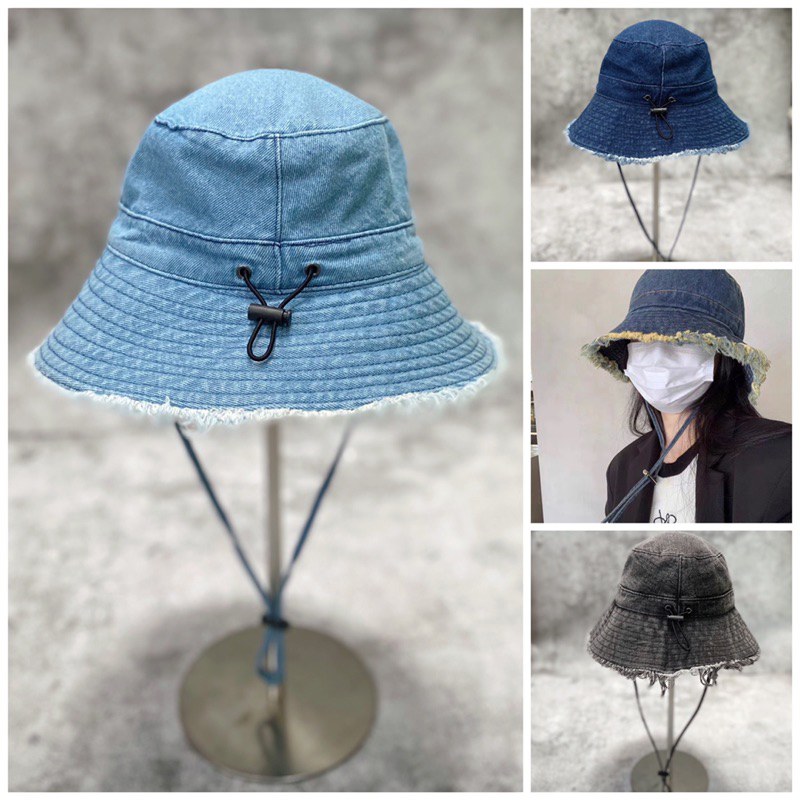 MŨ VÀNH BUCKET JEAN TUA CÓ QUAI THỜI TRANG BASIC NAM NỮ