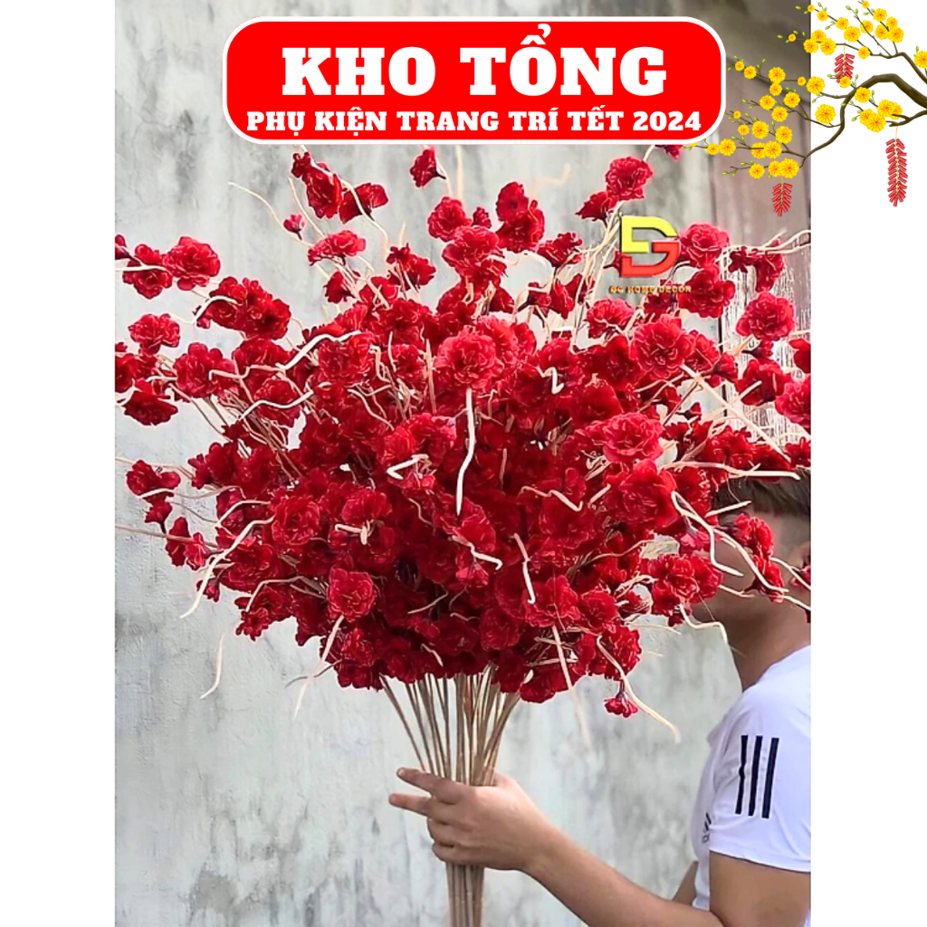 CÀNH ĐÀO RÂU trang trí 4 nhánh dài 1 mét | Shopee Việt Nam