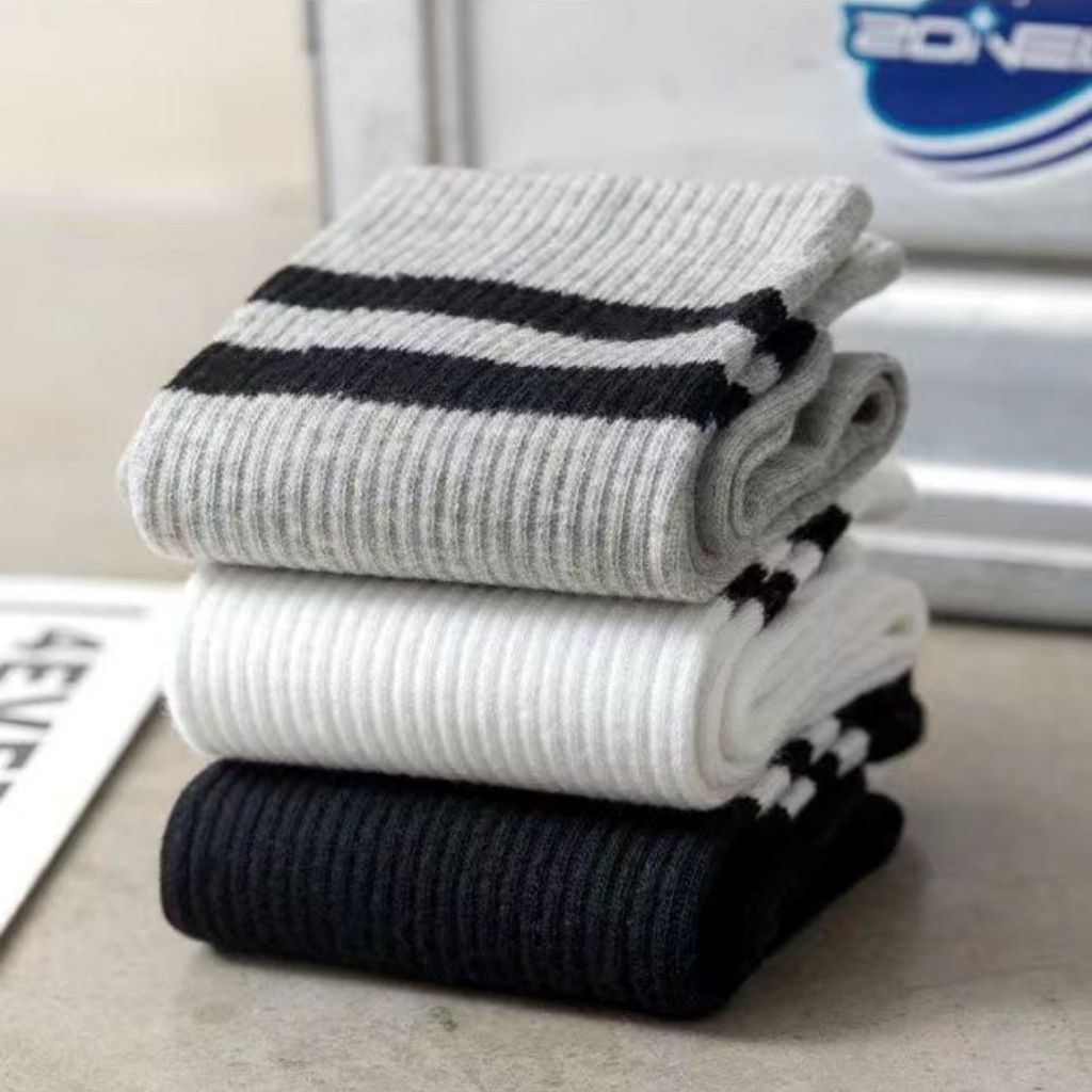 Tất nam nữ cổ trung cotton mềm mại thoáng mát 2 sọc dày dặn êm ái thấm hút và co dãn tốt LANIXA T588