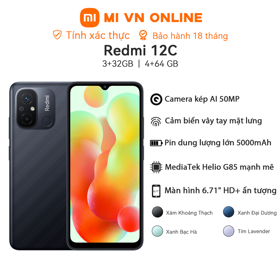 Điện thoại Xiaomi Redmi 12C 4+64GB | 3+32GB | MediaTek Helio G85