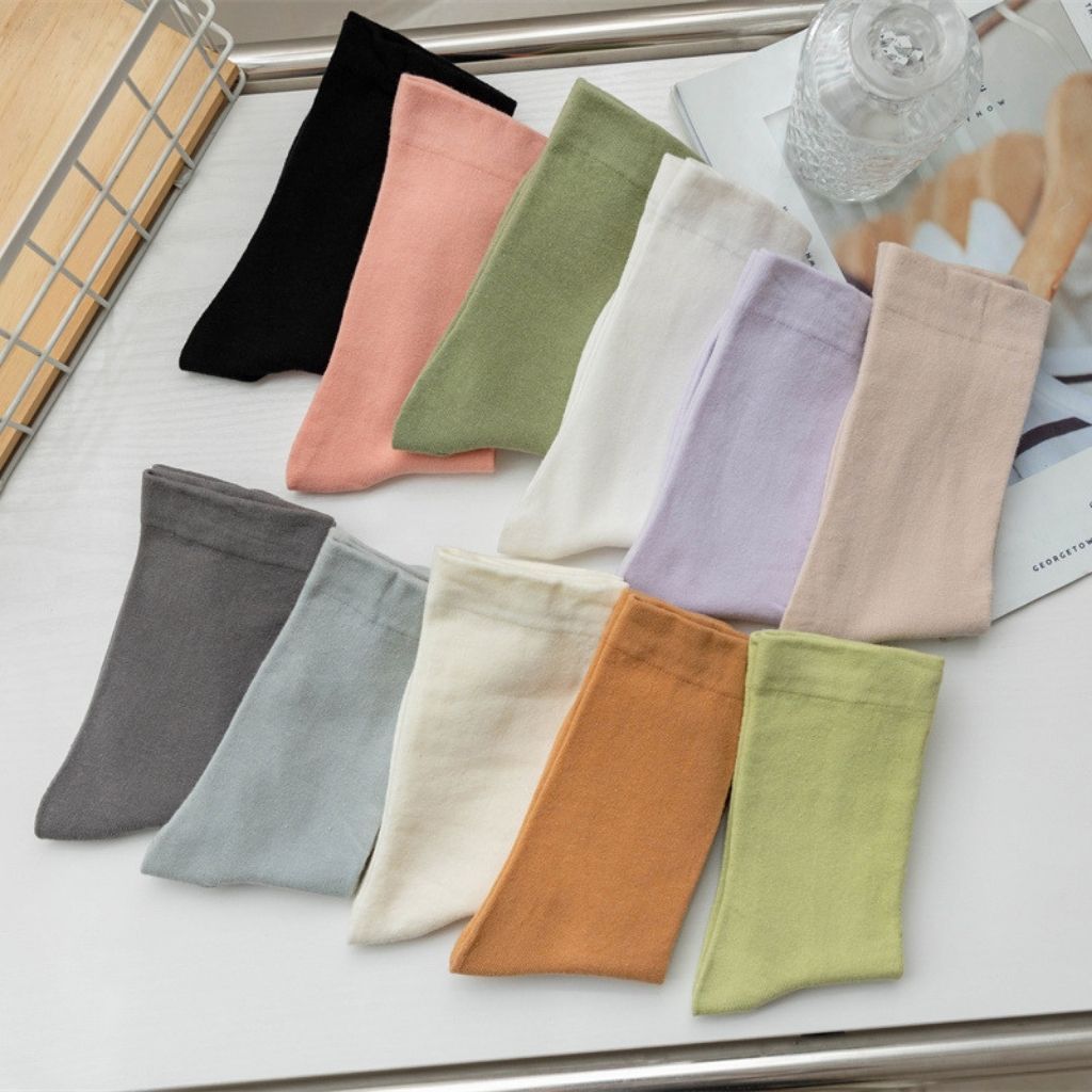 Tất nữ cổ trung chất cotton trơn mềm mịn 4 chiều thấm hút thoáng khí tốt không hôi chân LANIXA T786