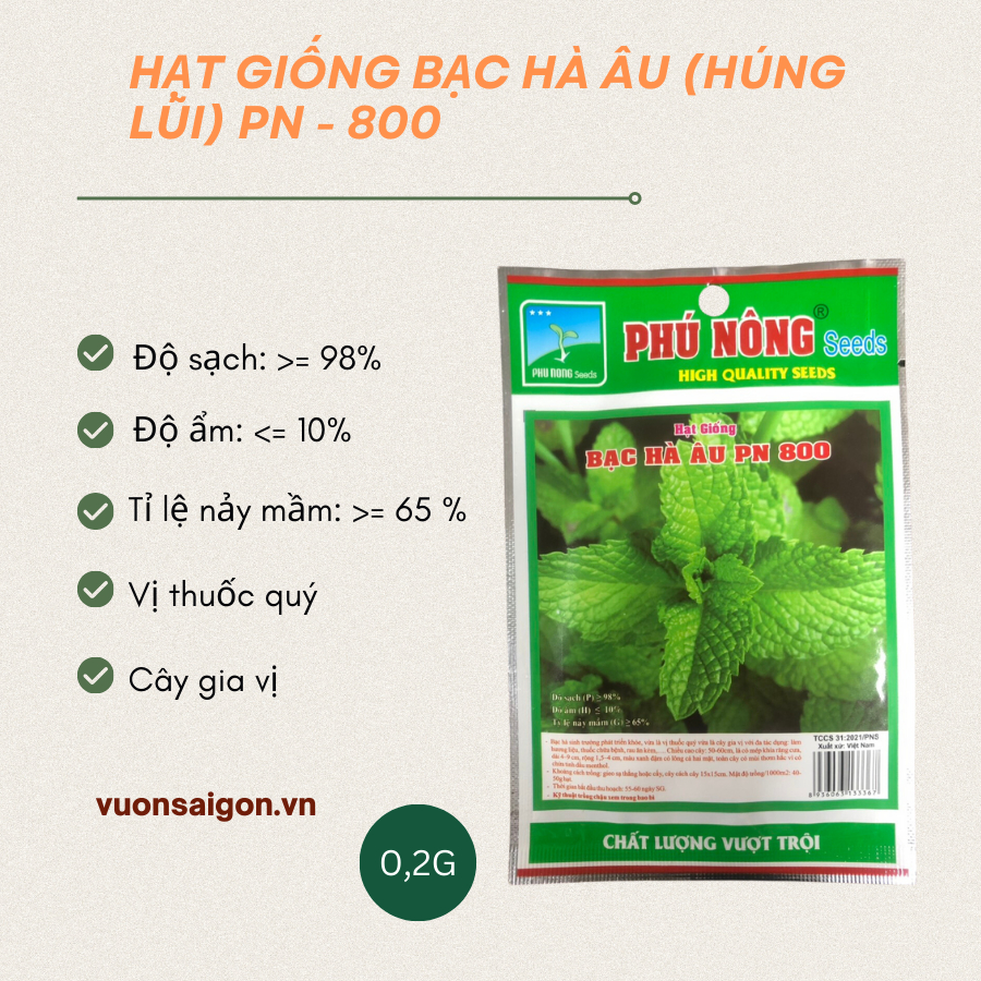 Hạt giống bạc hà âu (húng lũi) Phú Nông-800 mentha piperita 1