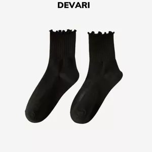 Tất nữ cổ cao viền nhún chất vải cotton co dãn thời trang Hàn Quốc sang trọng thanh lịch DEVARI T23