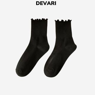 Tất nữ cổ cao viền nhún chất vải cotton co dãn thời trang Hàn Quốc sang trọng thanh lịch DEVARI T23