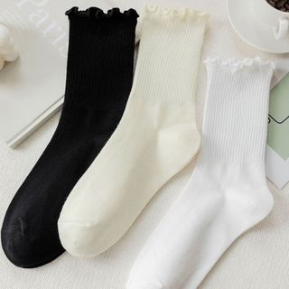 Tất nữ cổ cao viền nhún chất vải cotton co dãn thời trang Hàn Quốc sang trọng thanh lịch DEVARI T23