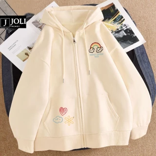 Áo Hoodie Zip, Áo Khoác Nam Nữ Unisex By JOLI Mã Cầu Vồng Mini Chất Nỉ Bông Form Rộng Mũ 2 Lớp J Joli Trendy
