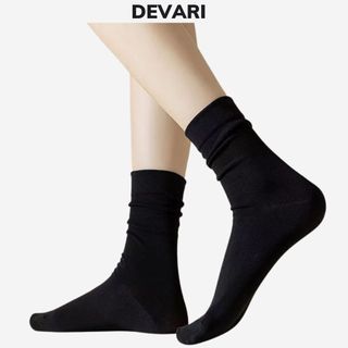 Tất nữ cổ trung dáng trơn vintage chất cotton mềm mịn khử mùi an toàn chống hôi chân DEVARI T786