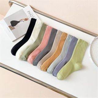 Tất nữ cổ trung dáng trơn vintage chất cotton mềm mịn khử mùi an toàn chống hôi chân DEVARI T786