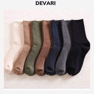 Tất nam nữ cổ cao chất cotton kẻ sọc co dãn  thấm hút tốt hạn chế mùi chống hôi chân DEVARI T44