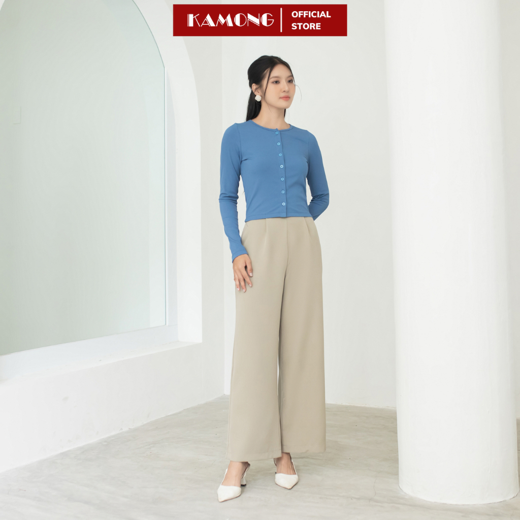 Ảnh Áo croptop nữ tay dài cài nút KAMONG chất liệu thun tăm A149 2