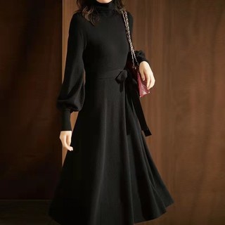 Đầm Len Dệt Kim Cổ Cao Thanh Lịch Tay Phồng Có Thắt Eo AL48