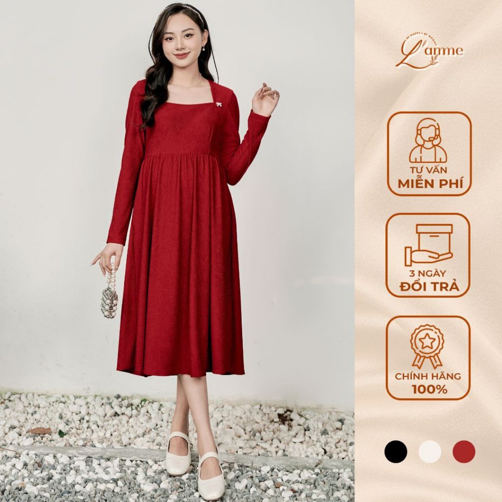 Đầm bầu thiết kế Jolie Dress váy bầu thu đông dài tay cổ vuông thời trang By Lamme