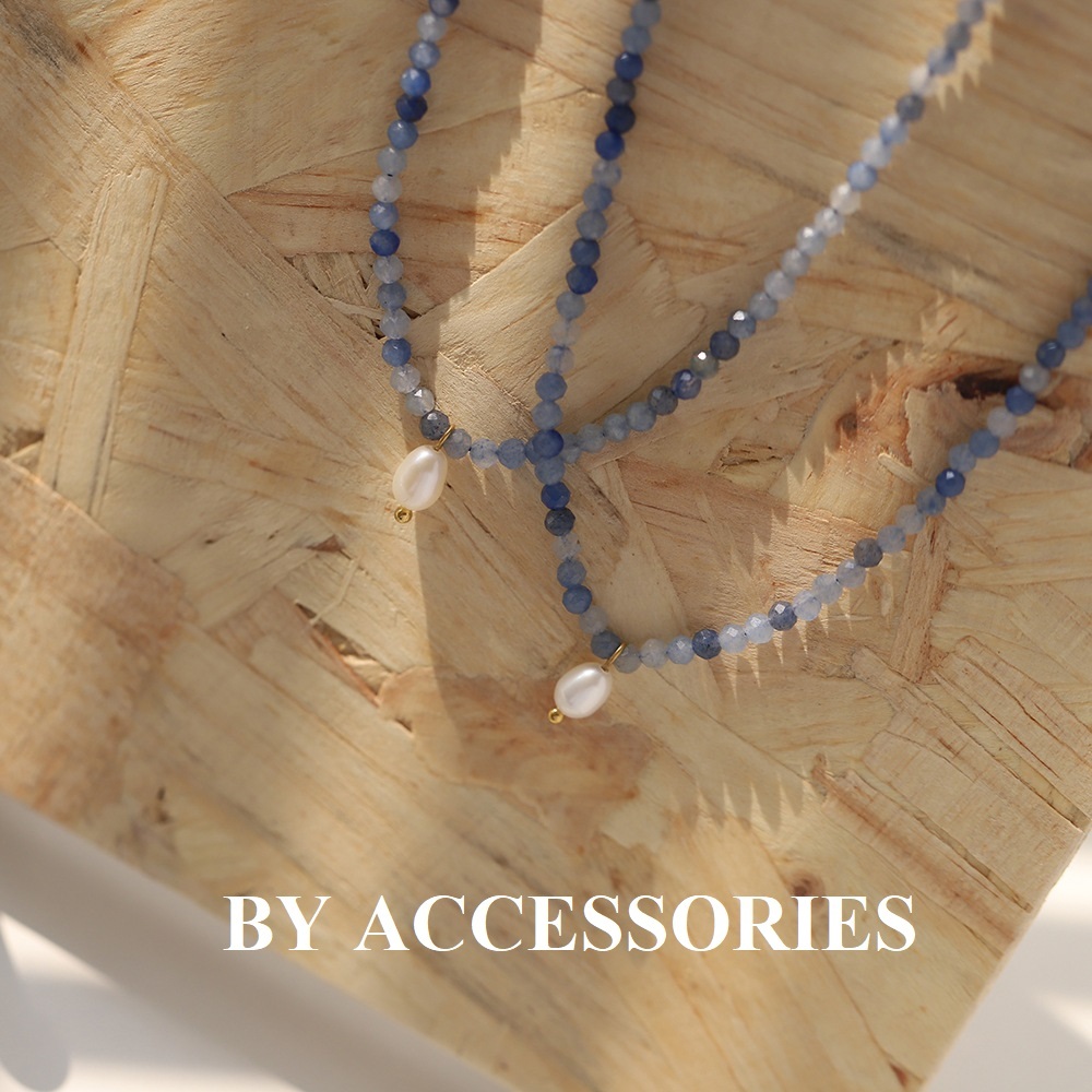 Dây chuyền titan chuỗi hạt thạch anh aventurine xanh mờ phối ngọc trai nhân tạo và xích mạ vàng 18K không gỉ WN2345