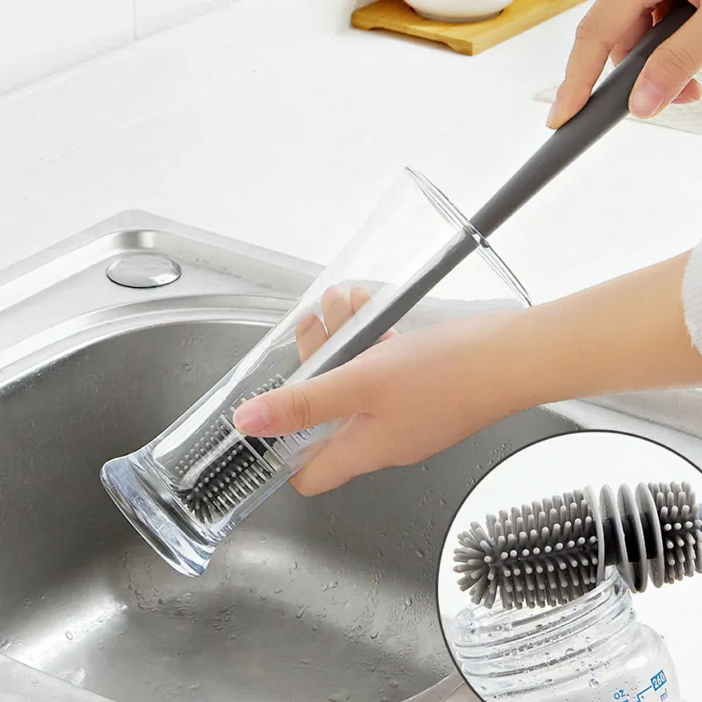 Cây cọ Silicon rửa ly cốc, bình sữa tạo bọt tiện lợi cao cấp
