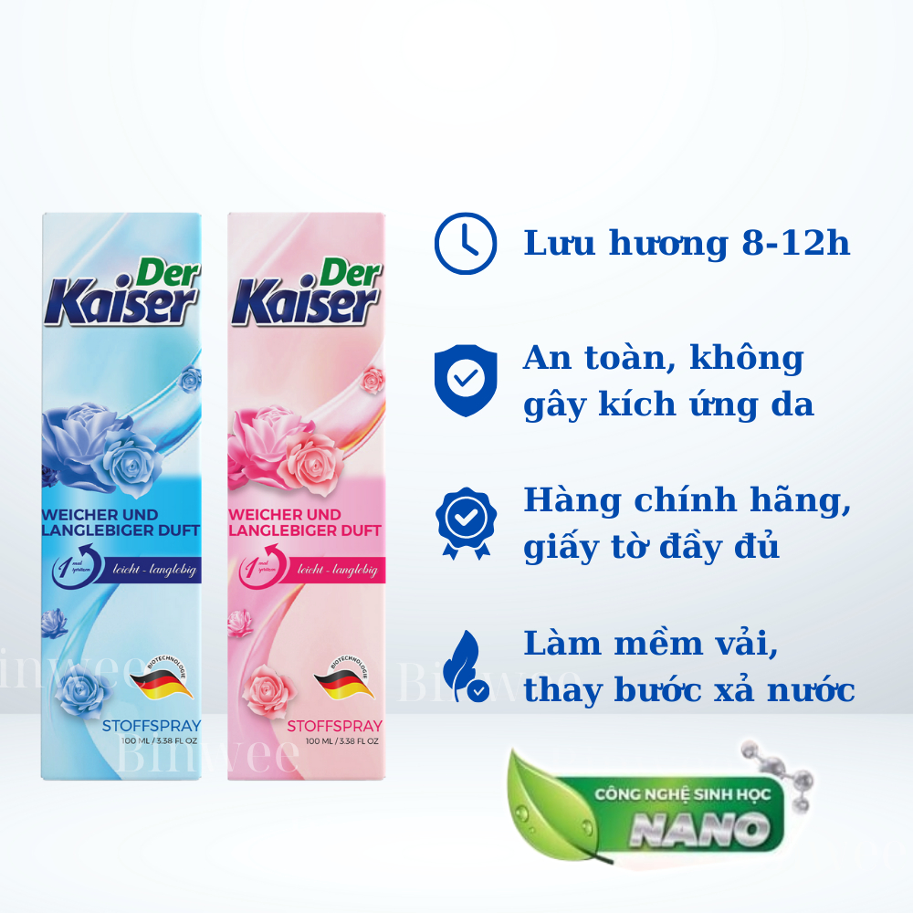 Xả vải khô xịt thơm quần áo Der Kaiser 100ml Công nghệ Đức hương nước hoa