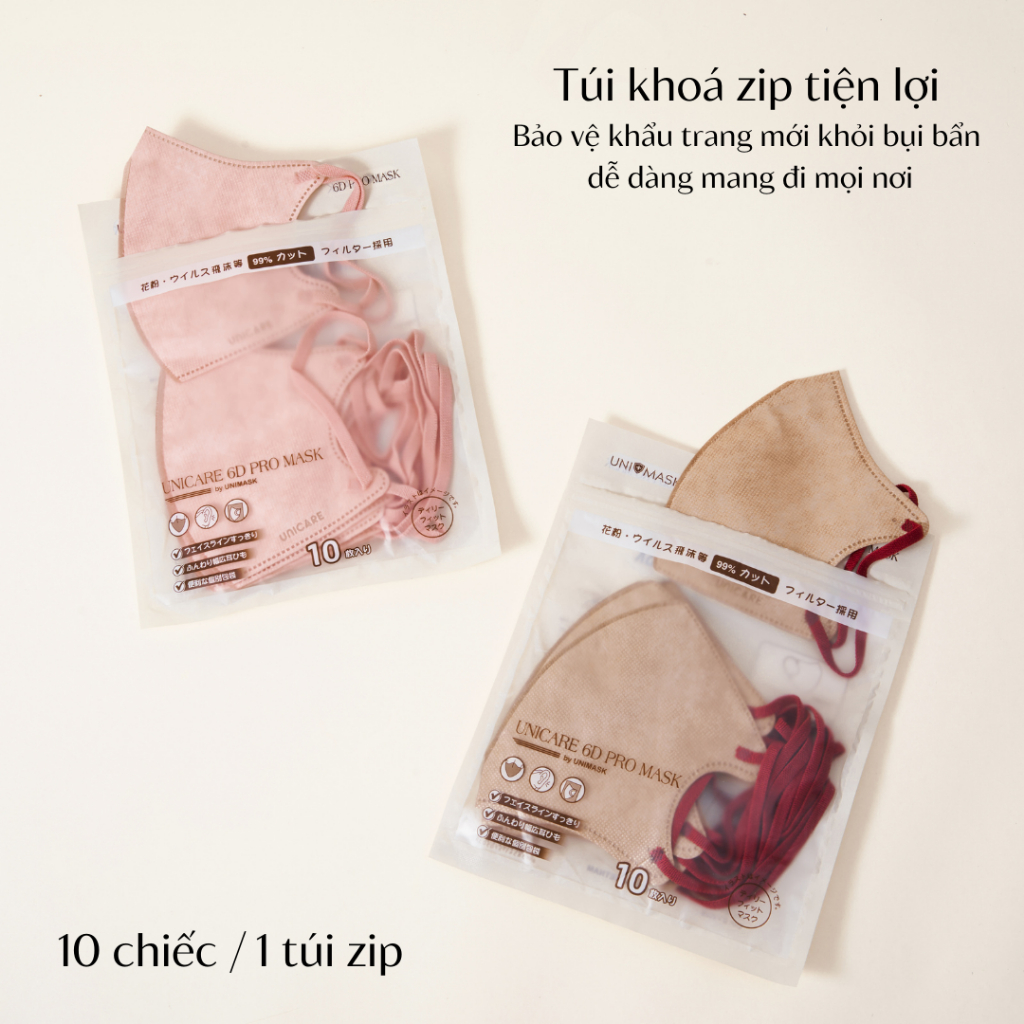 UNICARE 200 chiếc khẩu trang mix 6 Màu Khẩu Trang 6D Unicare Pro Mask 3 Lớp Kháng Khuẩn
