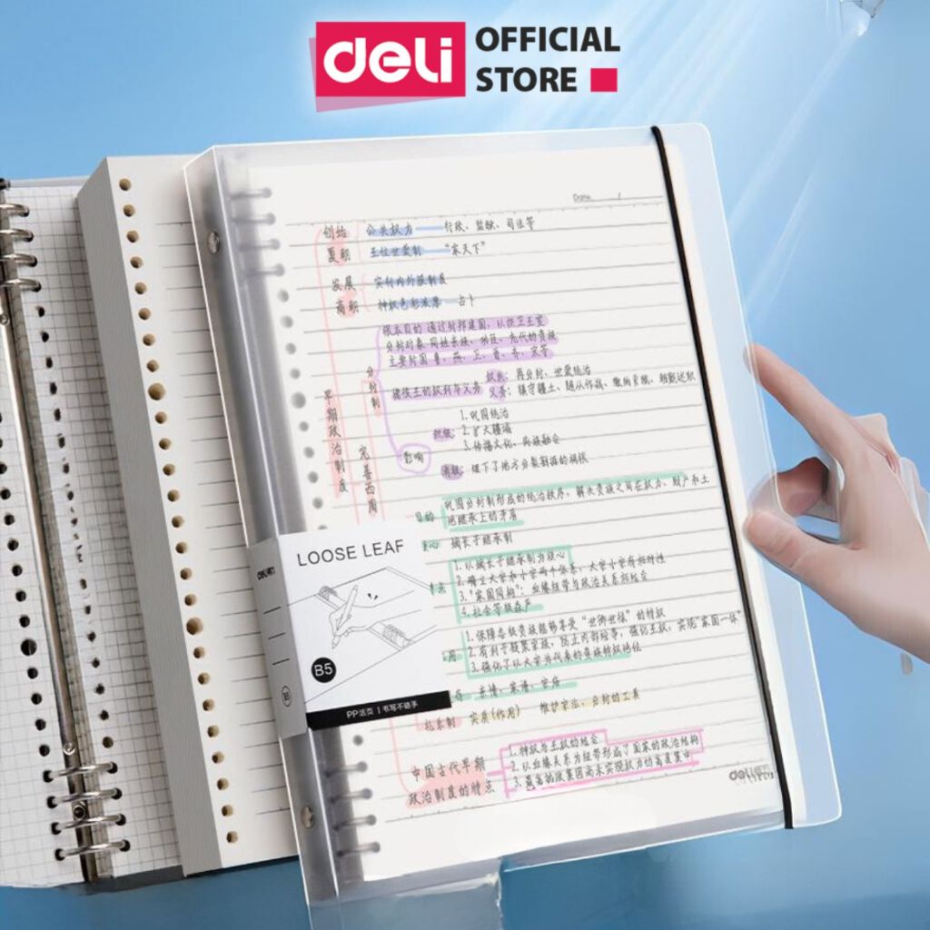 Sổ Còng Deli Bìa Nhựa Cứng A5 B5 - Sổ Tay Ghi Chép Lên Kế Hoạch 120 Trang Có Thể Thay Lõi, Ruột Kẻ Ngang/Caro, Bìa Dẻo