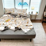 Bộ Chăn ga DRAP CHẦN Cotton Đũi Alva 5 món dày dặn, phối màu tinh tế, hoạ tiết trang nhã, thoáng mát, vệ sinh — ảnh 3