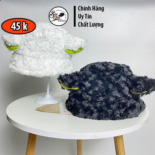 Mũ Bucket Tai Cừu Xanh Nghộ Nghĩnh Chất Lông Xoăn Mịn kèm Tai Đáng Yêu
