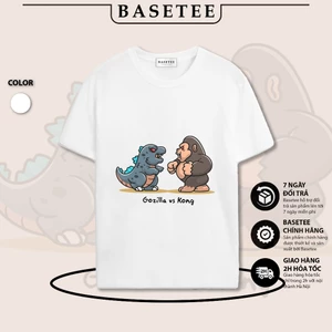 Áo thun trắng in hình Godzilla Vs Kong co dãn thấm hút mồ hôi size 40-100kg form rộng Basetee Unisex
