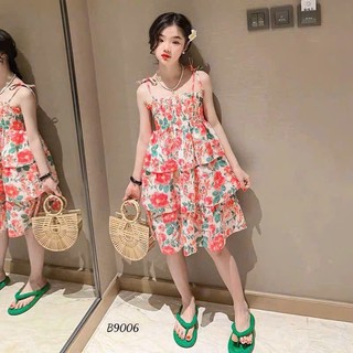 Váy hoa bé gái 100% lụa mango cao cấp, mềm mại, Đầm kiểu bé gái 2 dây dễ thương,dáng xòe,- VAY5