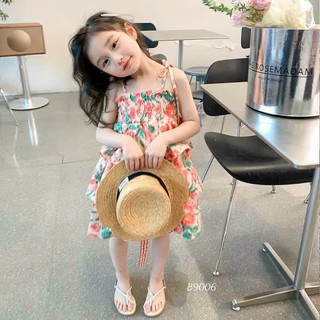 Váy hoa bé gái 100% lụa mango cao cấp, mềm mại, Đầm kiểu bé gái 2 dây dễ thương,dáng xòe,- VAY5