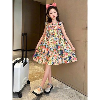 Váy hooa bé gái mùa hè 100% lụa mango cao cấp, mềm mại, sát nách, bèo 2 bên Đầm kiểu bé gái tay ngắn dáng xòe - VAY6