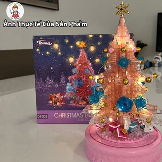 Đồ Chơi Lắp Ráp  Cây Thông Noel Thủy Tinh Xanh và Pha Lê Hồng Xoay Tròn Phát Sáng Có Nhạc Quà Tặng Noel D1004