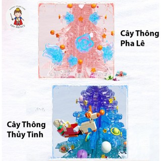 Đồ Chơi Lắp Ráp  Cây Thông Noel Thủy Tinh Xanh và Pha Lê Hồng Xoay Tròn Phát Sáng Có Nhạc Quà Tặng Noel D1004