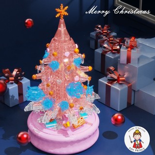 Đồ Chơi Lắp Ráp  Cây Thông Noel Thủy Tinh Xanh và Pha Lê Hồng Xoay Tròn Phát Sáng Có Nhạc Quà Tặng Noel D1004