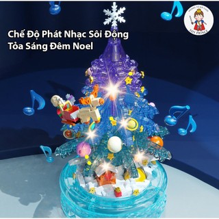 Đồ Chơi Lắp Ráp  Cây Thông Noel Thủy Tinh Xanh và Pha Lê Hồng Xoay Tròn Phát Sáng Có Nhạc Quà Tặng Noel D1004