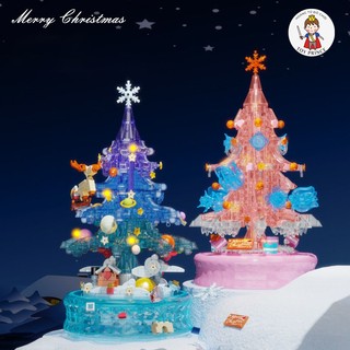 Đồ Chơi Lắp Ráp  Cây Thông Noel Thủy Tinh Xanh và Pha Lê Hồng Xoay Tròn Phát Sáng Có Nhạc Quà Tặng Noel D1004