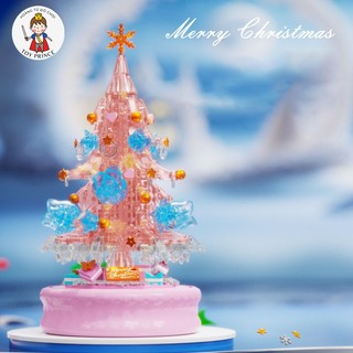 Đồ Chơi Lắp Ráp  Cây Thông Noel Thủy Tinh Xanh và Pha Lê Hồng Xoay Tròn Phát Sáng Có Nhạc Quà Tặng Noel D1004