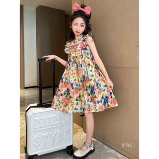 Váy hooa bé gái mùa hè 100% lụa mango cao cấp, mềm mại, sát nách, bèo 2 bên Đầm kiểu bé gái tay ngắn dáng xòe - VAY6