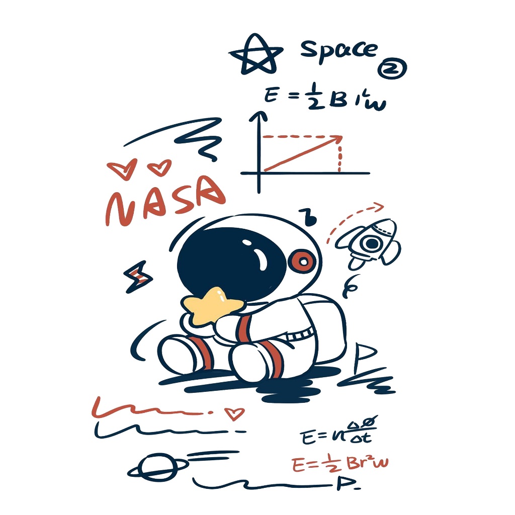 Áo thun trắng in hình Astronaut Math co dãn thấm hút mồ hôi size 40-100kg form rộng Basetee Unisex