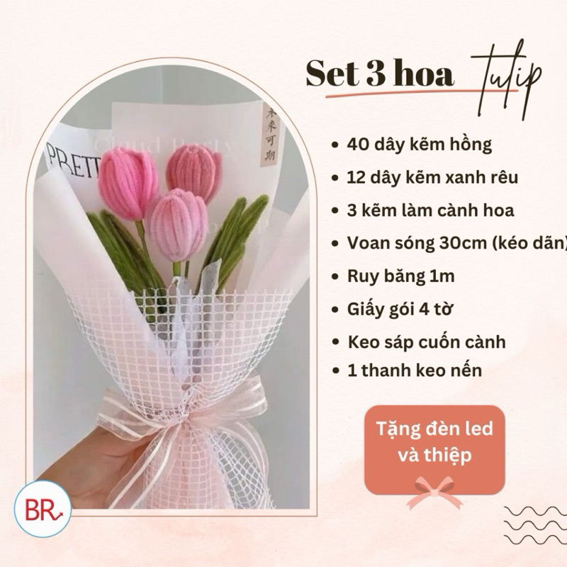 Set Phụ Kiện Làm Hoa Tuylip Kẽm Nhung 