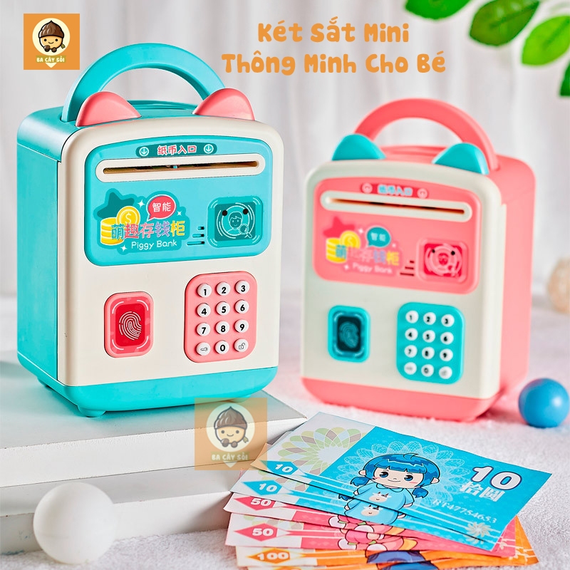 Két sắt tai thỏ mini thông minh cho bé,mở khóa bằng vân tay siêu dễ thương,dạy bé tiết kiệm