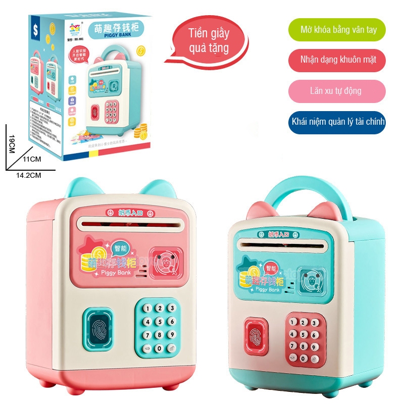 Két sắt tai thỏ mini thông minh cho bé,mở khóa bằng vân tay siêu dễ thương,dạy bé tiết kiệm