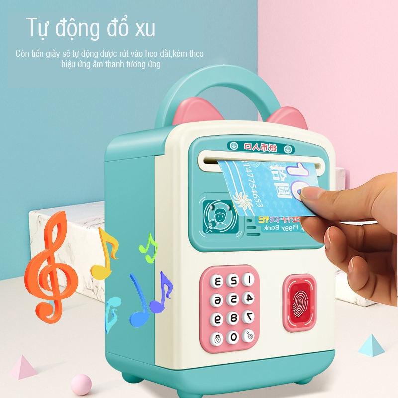 Két sắt tai thỏ mini thông minh cho bé,mở khóa bằng vân tay siêu dễ thương,dạy bé tiết kiệm