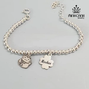 Lắc Bạc Bi Mix Cỏ 4 Lá Khắc Tên Cho Bé - Minh Canh Jewelry