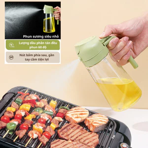 Chai đựng dầu ăn thủy tinh nắp mở tự động rót hoặc phun 470ml 2 trong 1, Hũ đựng nước mắm, xì dầu,mật ong