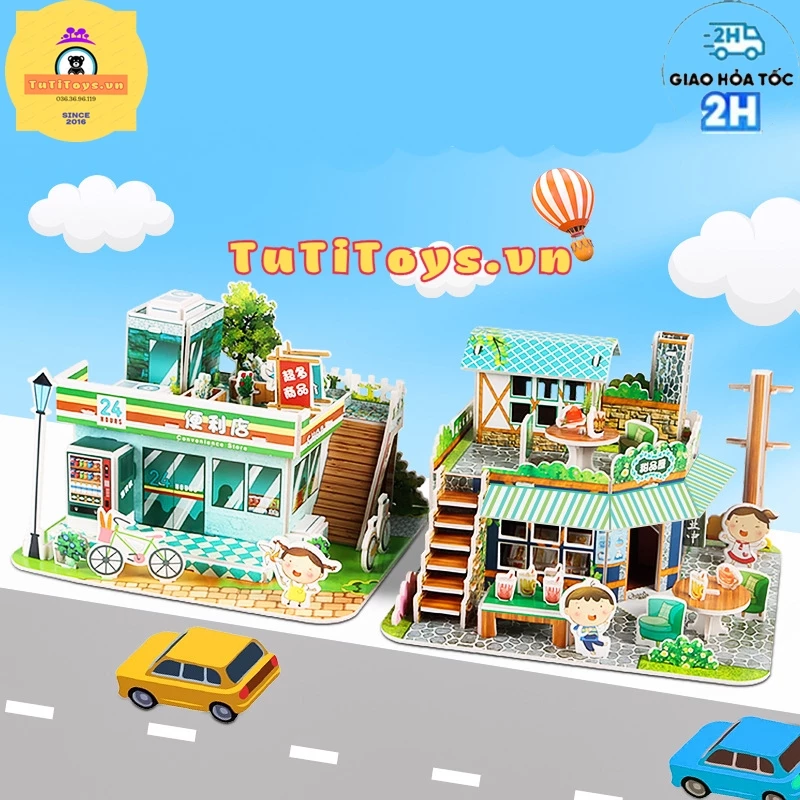 (LOẠI TO) Bộ tranh ghép 3D mô hình ngôi nhà bằng giấy xốp giúp bé phát triển tư duy, sáng tạo, tính