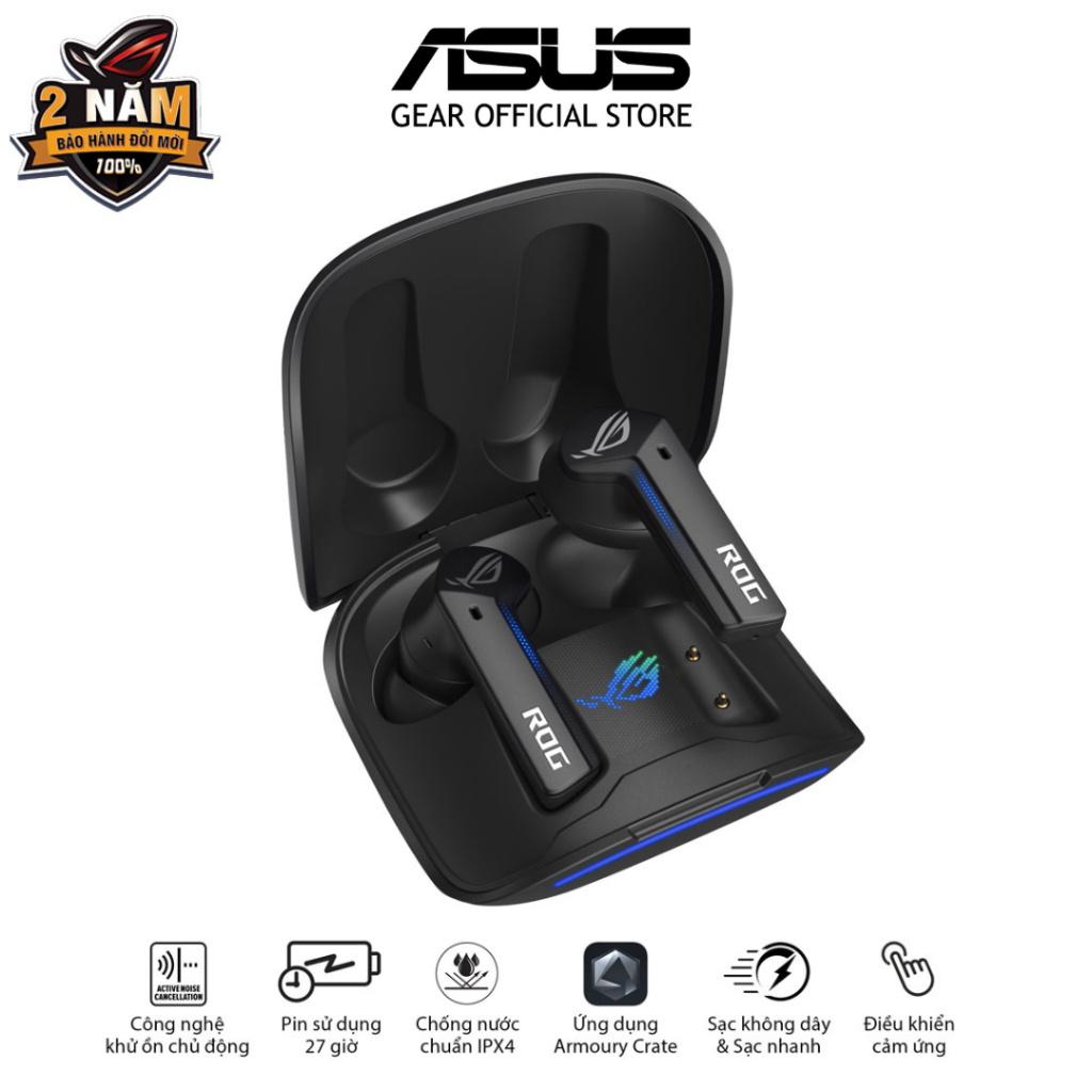 Tai nghe gaming không dây ASUS ROG CETRA TRUE Wireless, chống nước IPX4, công nghệ chống ồn ANC