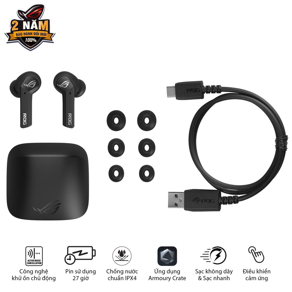 Tai nghe gaming không dây ASUS ROG CETRA TRUE Wireless, chống nước IPX4, công nghệ chống ồn ANC