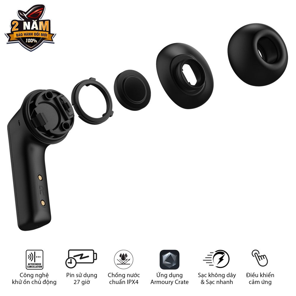 Tai nghe gaming không dây ASUS ROG CETRA TRUE Wireless, chống nước IPX4, công nghệ chống ồn ANC