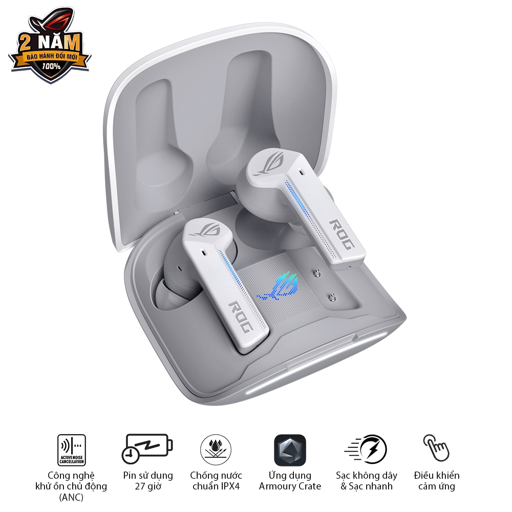 Tai nghe gaming không dây ASUS ROG CETRA TRUE Wireless, chống nước IPX4, công nghệ chống ồn ANC