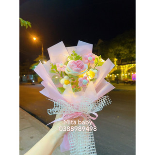 Bó hoa len đan tay làm quà tặng sinh nhật, ngày lễ 20/10, 20/11, 14/2, 8/3 - quà tặng handmade hottrend