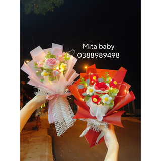 Bó hoa len đan tay làm quà tặng sinh nhật, ngày lễ 20/10, 20/11, 14/2, 8/3 - quà tặng handmade hottrend